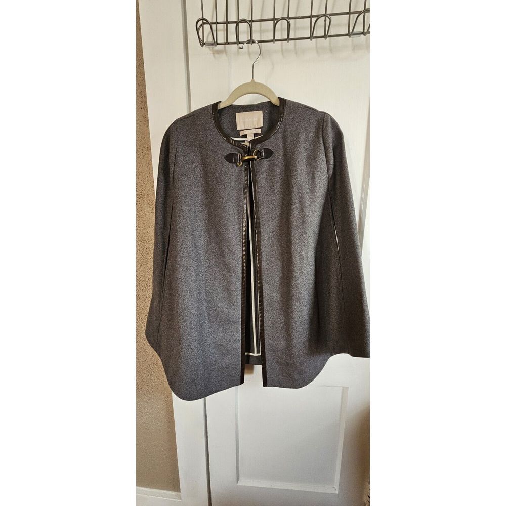 BANANA REPUBLIC‎ Italian Fabric wool blend faux leather trim CAPE gray XS/S